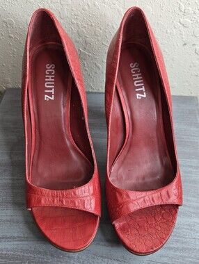 SCHUTZ Red Peep-Toe Pumps Size 10 (Si)